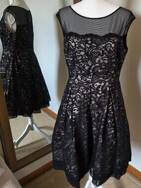 Eliza J Mesh Lace Evening Cocktail Midi Dress